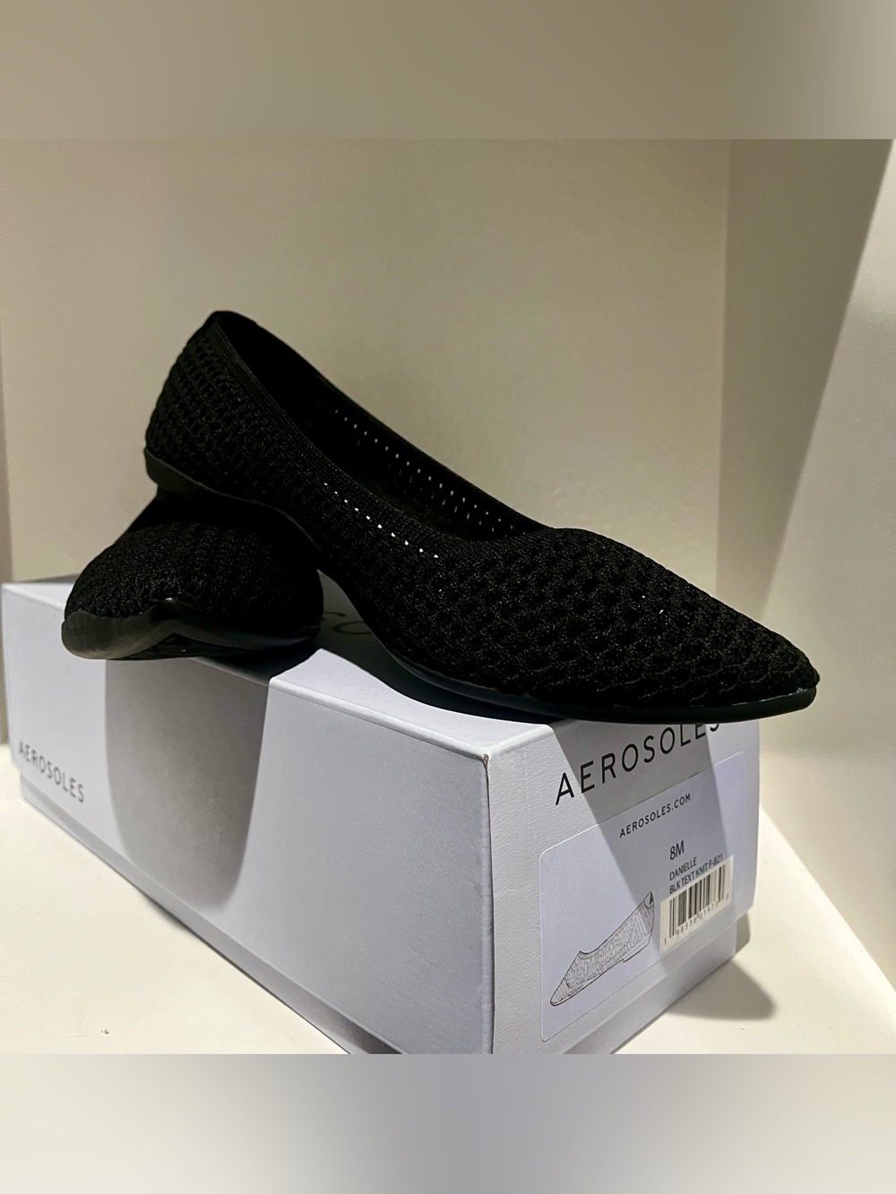 NIB Aerosoles Black Danielle Knit Ballet Flat Shoes- 8 - Picture 4 of 6
